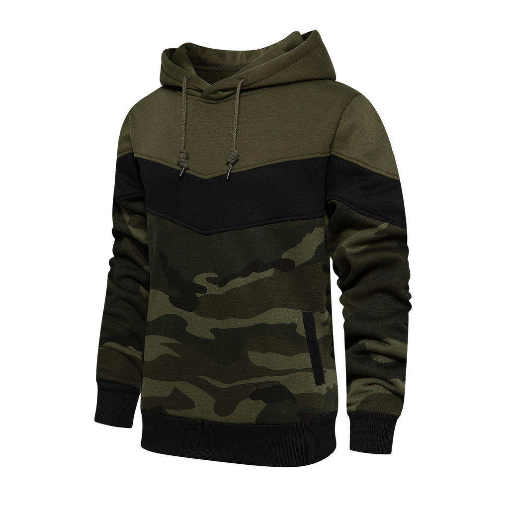 Men’s Loose-Fit Colorblock Camouflage Hoodie — Casual Pullover Style