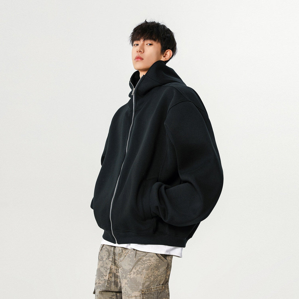 Men’s High-Street Solid-Color Cardigan Hoodie — Versatile Casual Pullover