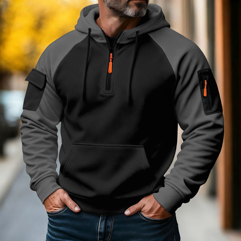 Men’s Brushed Pullover Hoodie with Zipper Accents — Sports & Leisure Style