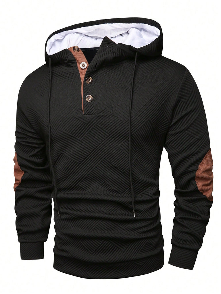 Men’s Loose-Fit Jacquard Hoodie — Solid Color Sports & Leisure Pullover